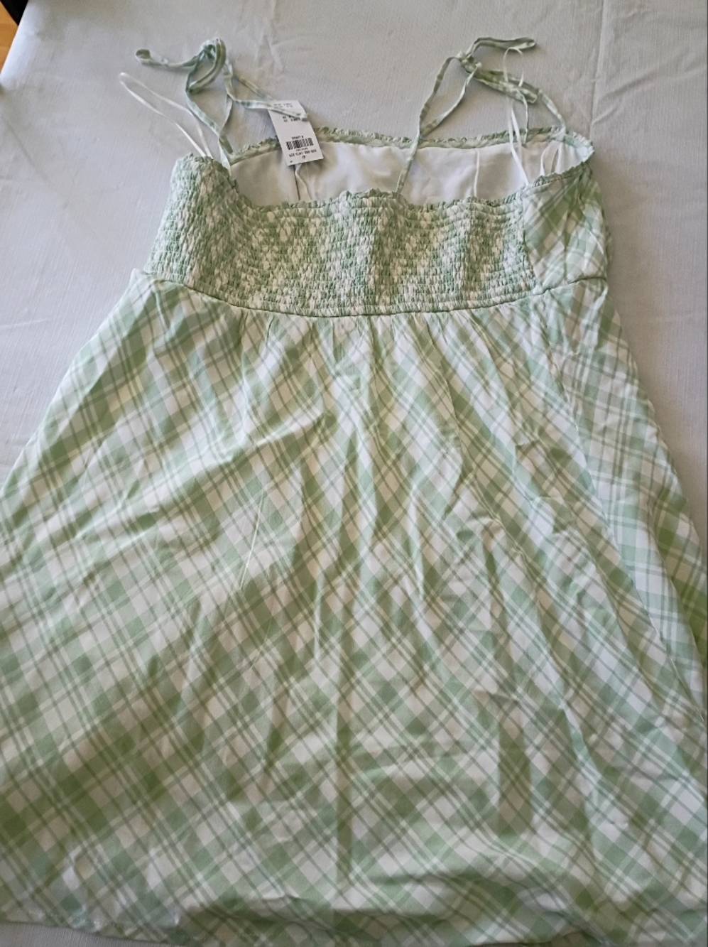 NWT Hollister Green Gingham Smocked Tie-Strap Mini Dress XL